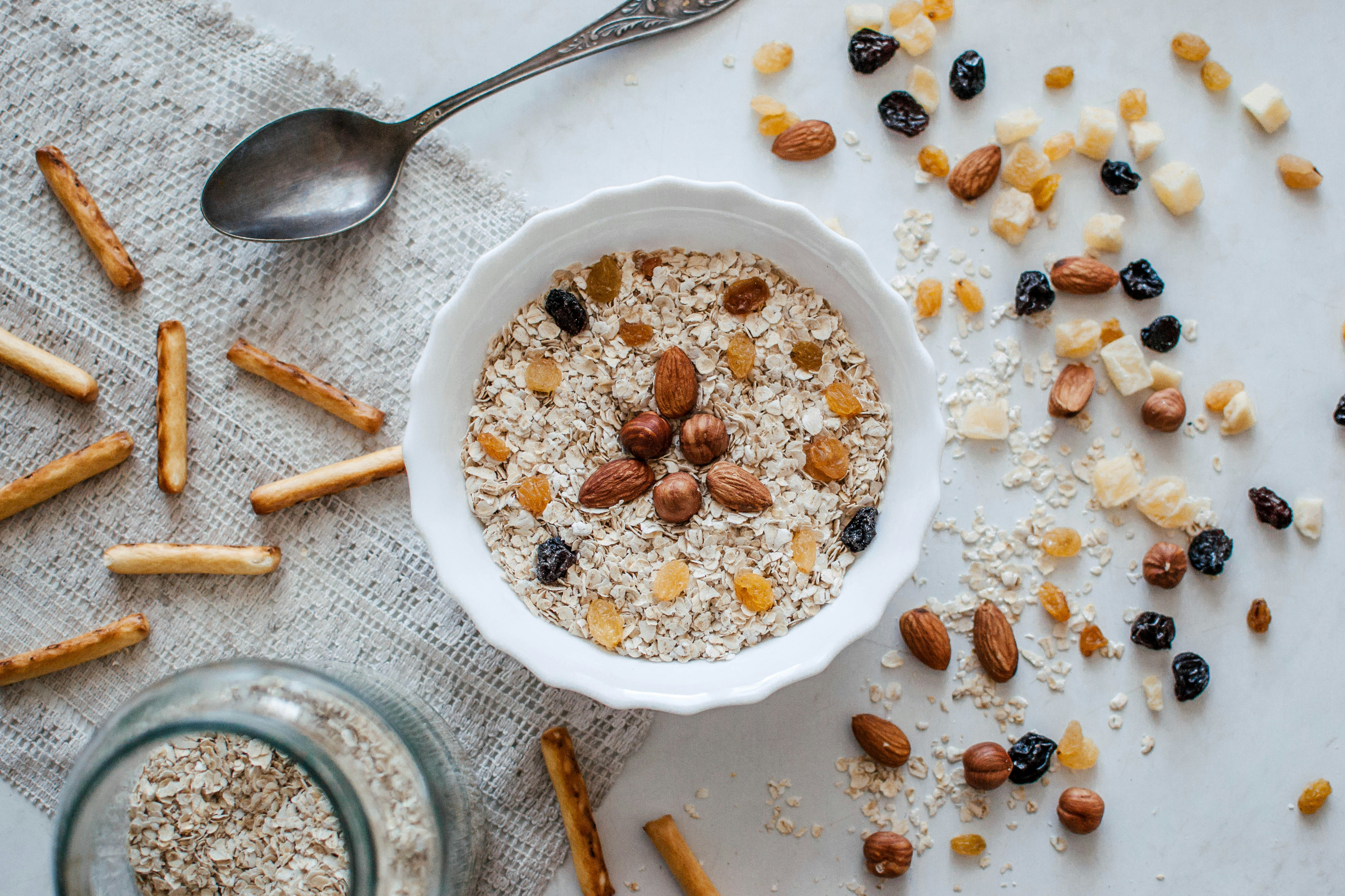 nuts and bowl of cereals